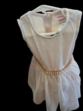 Little Lass White & Gold Sparkle Tulle Dress (12M)